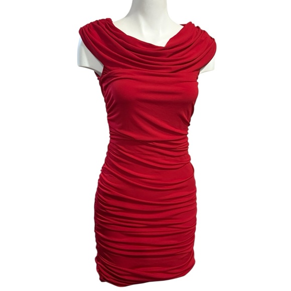 Bodycon Red Fitted Ruched Mini Dress, Ricki’s, Valentines, date night, size XS, - Picture 3 of 10